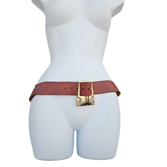 Vintage BRAVE Beltworks Belt Leather Brass Buckle Made in Canada 30 32 35 M - Picture 13 of 13